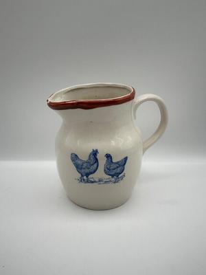 Country-Style Ceramic Pitcher with Blue Chicken Motif