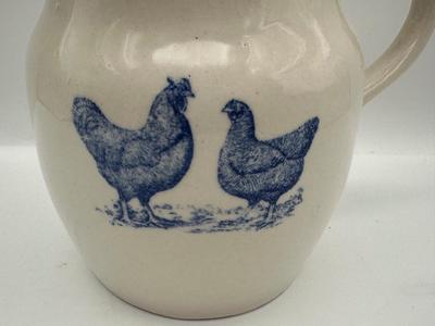 Country-Style Ceramic Pitcher with Blue Chicken Motif