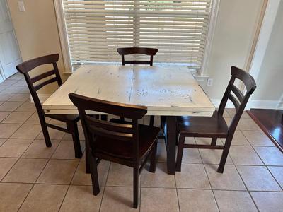 Farmhouse-Style Dining Table with 4 Ladder-Back Chairs (See Details)