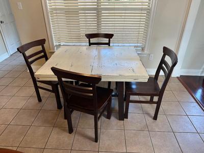 Farmhouse-Style Dining Table with 4 Ladder-Back Chairs (See Details)