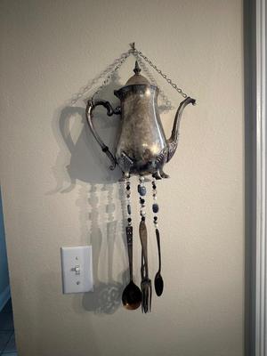 Repurposed Silver-plate Teapot Wind Chime
