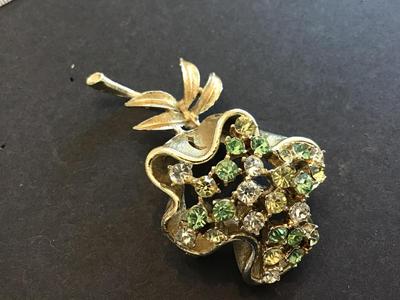 1950 Coro Rhinestone Flower Brooch Signed
