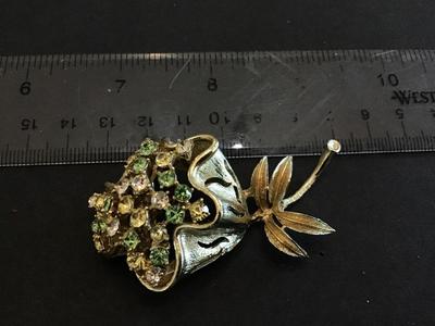 1950 Coro Rhinestone Flower Brooch Signed