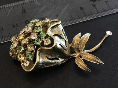 1950 Coro Rhinestone Flower Brooch Signed