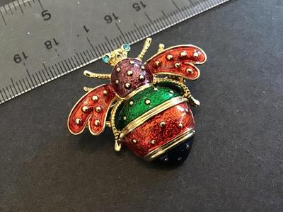 Enamel Rhinestone Bug Brooch