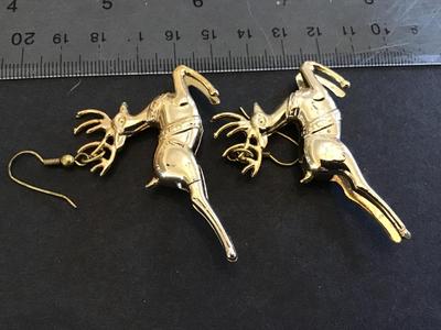 Gold Tone Reindeer Earrings