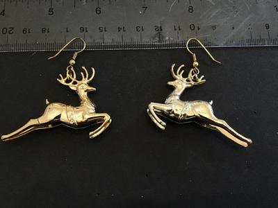 Gold Tone Reindeer Earrings