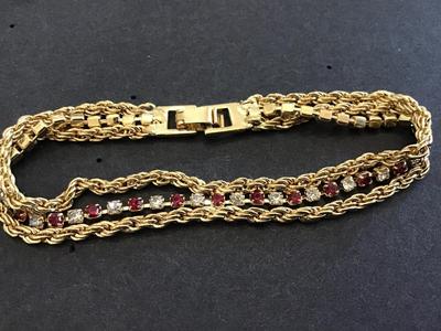 Red and Clear Rhinestone Bracelet Vintage