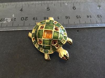 Enamel Rhinestone Tortoise Brooch
