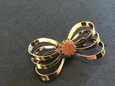 Vintage Bow Brooch with Sand Stone