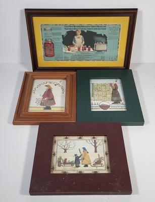 LOT 166G: Four Vintage Framed Artwork & Set of 8 Floral Frames