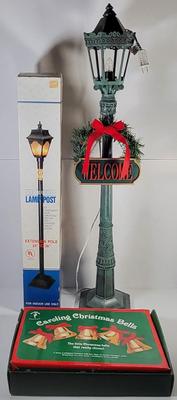 LOT 176G: Two Christmas Lamp Post Decorations with Christmas Bells