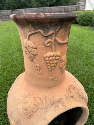 Outdoor Clay Chiminea Fireplace with Grape & Vine Motif