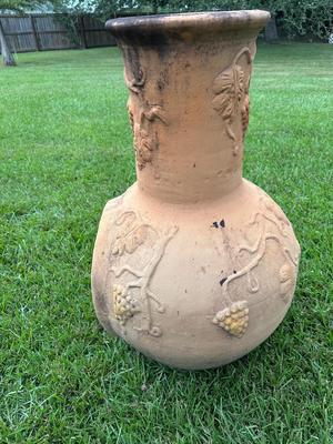 Outdoor Clay Chiminea Fireplace with Grape & Vine Motif