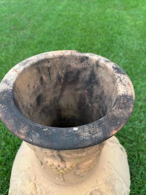 Outdoor Clay Chiminea Fireplace with Grape & Vine Motif