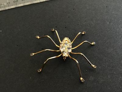 Rhinestone spider with Black Rhinestone Feet Brooch