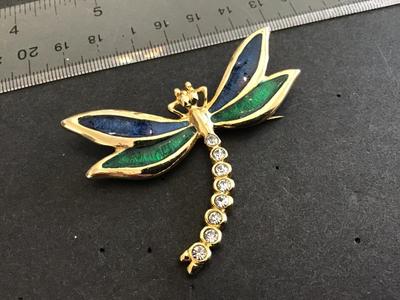 Enamel Rhinestone Dragonfly Brooch