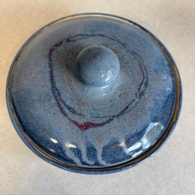Blue Glazed Ceramic Goblets & Lidded Dish (K-HS)