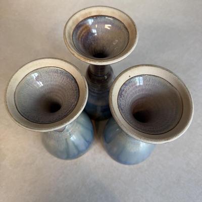 Blue Glazed Ceramic Goblets & Lidded Dish (K-HS)