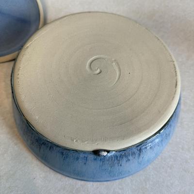 Blue Glazed Ceramic Goblets & Lidded Dish (K-HS)