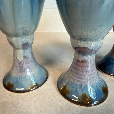 Blue Glazed Ceramic Goblets & Lidded Dish (K-HS)
