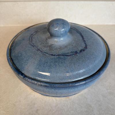 Blue Glazed Ceramic Goblets & Lidded Dish (K-HS)