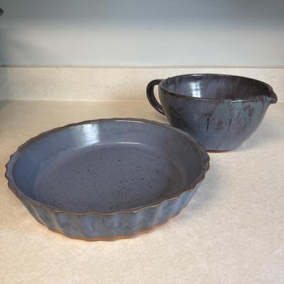 Local Brown’s Pottery Handled Mixing Bowl & Pie Plate (K-HS)