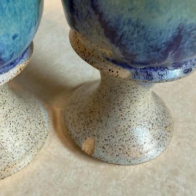 Set of Six Beautiful Blue Handmade Pottery Goblets by Arch Pike (K-HS)