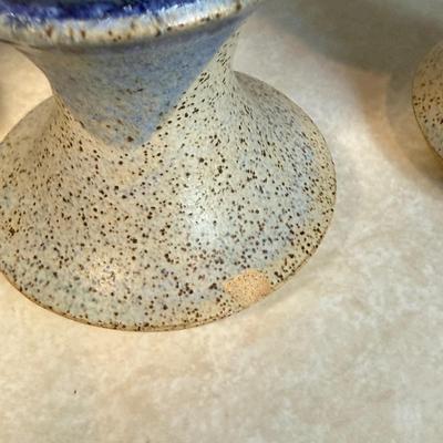 Set of Six Beautiful Blue Handmade Pottery Goblets by Arch Pike (K-HS)