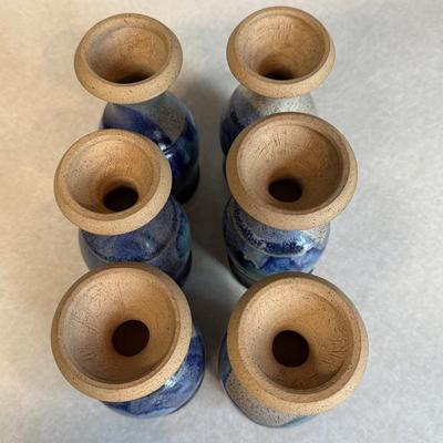 Set of Six Beautiful Blue Handmade Pottery Goblets by Arch Pike (K-HS)