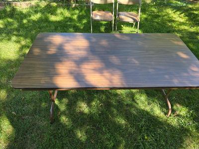 Folding wood grain table with 4 folding chairs