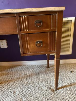 Mid-Century Wood Desk with Portuguese Stone Top