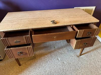 Mid-Century Wood Desk with Portuguese Stone Top