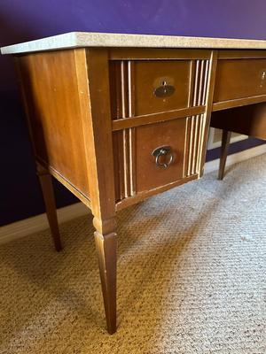 Mid-Century Wood Desk with Portuguese Stone Top