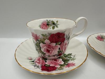 Pair of Allyn Nelson Fine Bone China Rose Teacup & Saucer Sets – Made in England