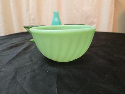 Fire King dishware - Uranium glass sherbert dishes - vintage vase - Fire King jade green bowl and a deviled egg platter