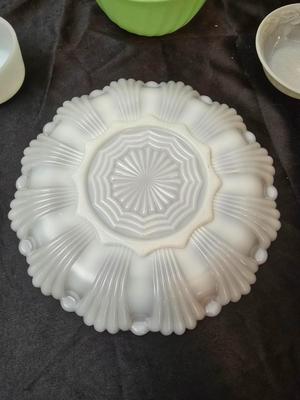 Fire King dishware - Uranium glass sherbert dishes - vintage vase - Fire King jade green bowl and a deviled egg platter