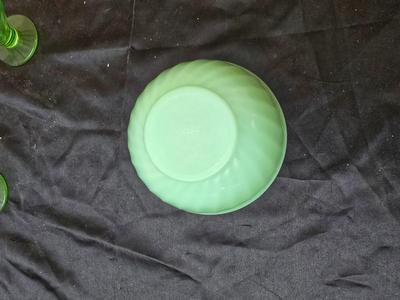 Fire King dishware - Uranium glass sherbert dishes - vintage vase - Fire King jade green bowl and a deviled egg platter