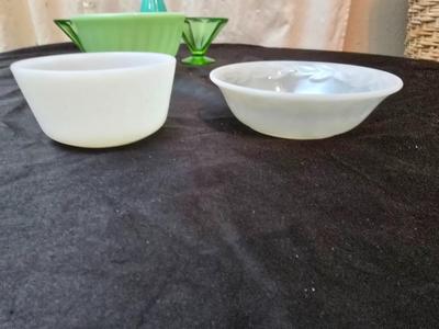 Fire King dishware - Uranium glass sherbert dishes - vintage vase - Fire King jade green bowl and a deviled egg platter