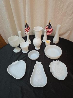 Milk Glass vases, bowls, and dishware