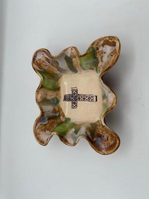 Signed Studio Pottery Bowl with Cross Motif