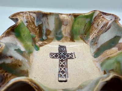 Signed Studio Pottery Bowl with Cross Motif