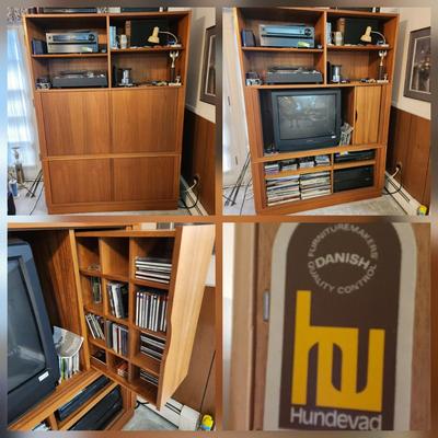 Vintage Mid Century MCM Teak Denmark Hundevad Audio Media Center w Tambour Wall Unit