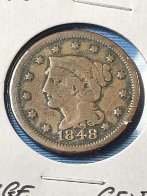 1848 CIRCULATED CONDITION U.S. LARGE CENT AS PICTURED.