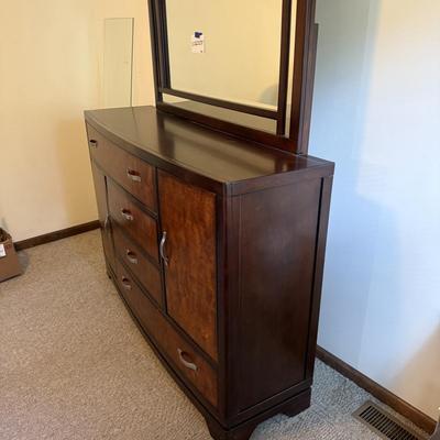 Two Toned Wooden Dresser with Mirror and Glass Top (PB-KD)