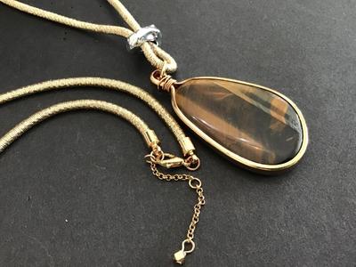 Tigers Eye Gold Rope Necklace Silver Slider