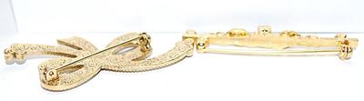 Collection of 2 BROOCHES - Bar Style with Stones (2" x ¼") & Bowtie Ribbon with Purple/White Stones (2½" x 1")