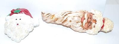 Collection of 2 Santa Faces BROOCHES - 3" to 2" on Composite Material