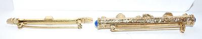 Collection of 2 BAR STYLE BROOCHES - 2ith 2 Blue Stones and 2 Red Stones (2¼" x ¼") & 4 Faux Pearls with Pointed Ends...