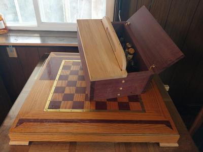 HAND CARVED CHESS PIECES AND BOARD